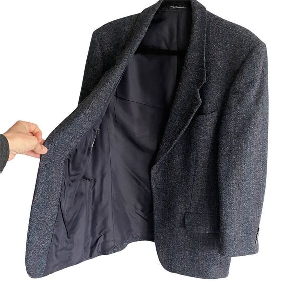 HARRIS TWEED Vintage Hand Woven Wool Sports Coat Jacket Blazer Navy Blue 40R - Picture 2 of 11